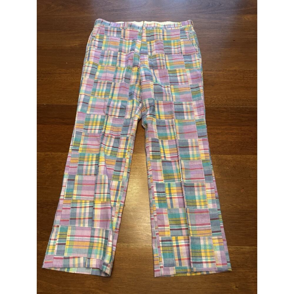 Size 36 Vintage Belle Meade By Thompson Pastel Madras Patchwork Pants Preppy